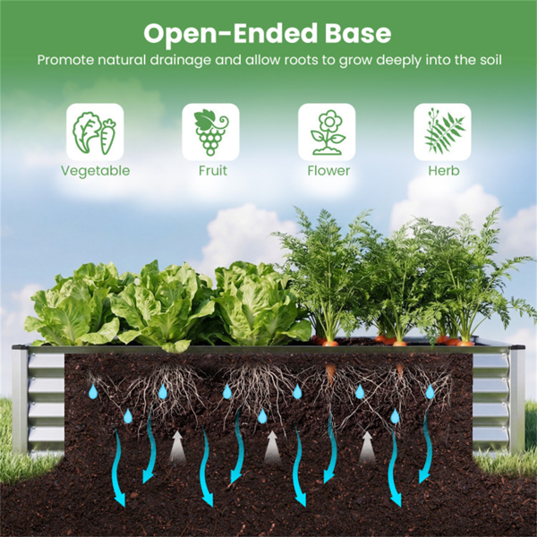 三合一高架花园床，带温室盖130加仑镀锌金属花盆箱 - 银色-8