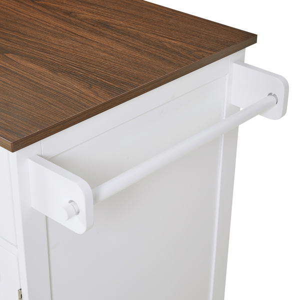 39.3英寸乡村风厨房岛台（带折叠延伸板）——厨房收纳岛车，配有侧边开放式置物架、抽屉、毛巾架及带锁滚轮；适用于厨房、庭院及花园，白色-24