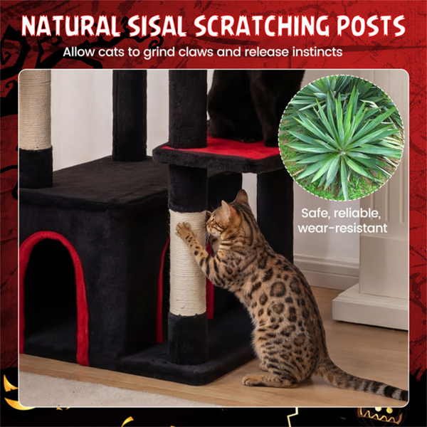 哥特式5层猫树63“高，剑麻抓柱黑红猫塔-5