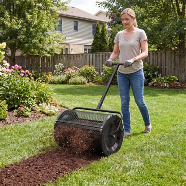 27英寸×16英寸草坪肥料撒布机，带钻石网无结块花园堆肥撒布机-黑色-5