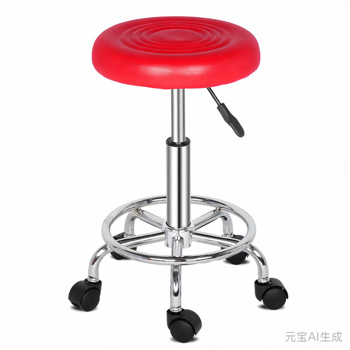 半PU皮 SGS认证气杠 尼龙轮 150kg 红色 技师凳 圆形坐垫 哈哈脚