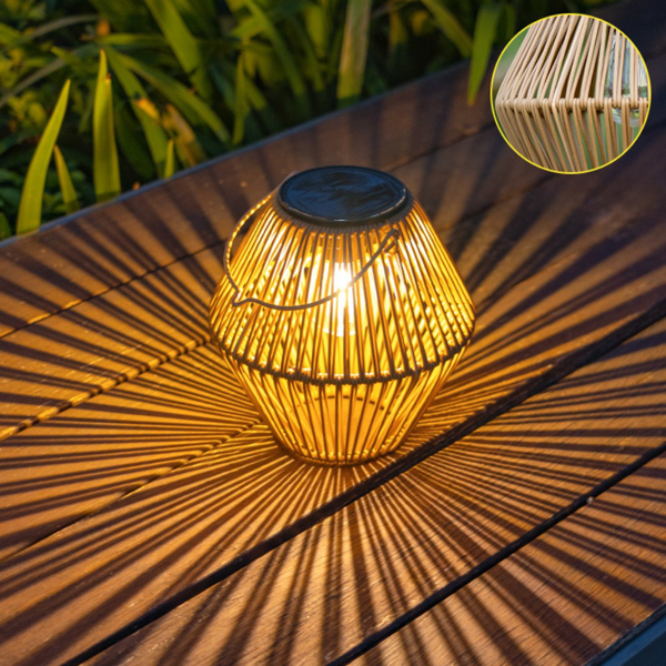 太阳能手工藤编手提灯笼 钻石款-1