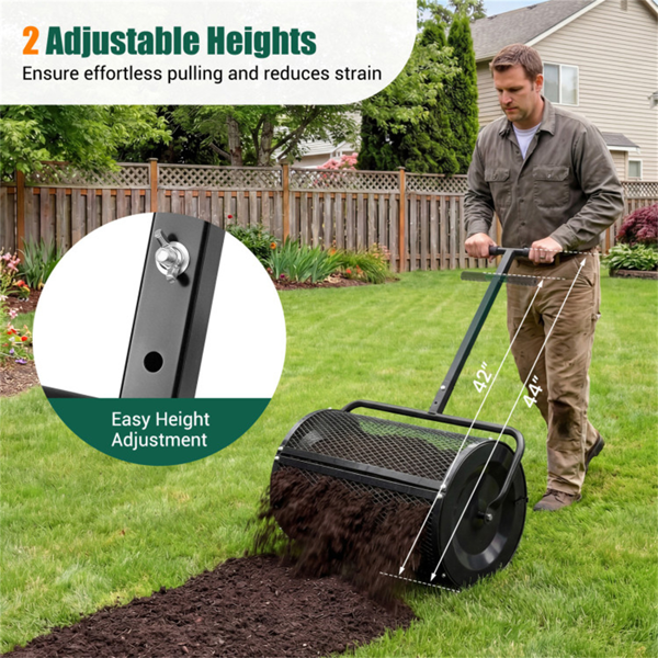 27英寸×16英寸草坪肥料撒布机，带钻石网无结块花园堆肥撒布机-黑色-9