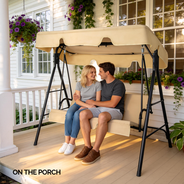 68*43*60inch 卡其色 KD款 带软垫 顶蓬 铁+牛津布 250kg 铁秋千套装-9