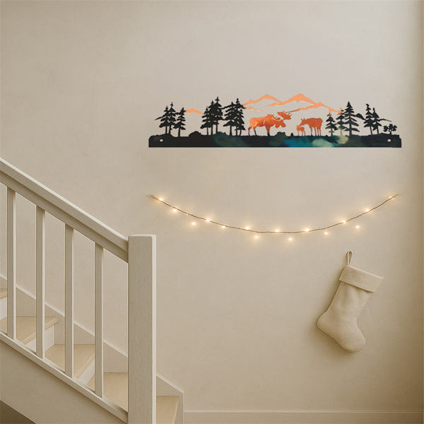 CIFbuy复古麋鹿冬季森林圣诞树壁饰 铁制墙艺客厅卧室入户装饰(TikTok、temu下自提)-6