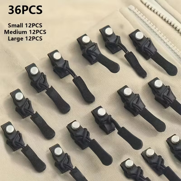 36件拉链修复套件，快速安装拉链头，拆卸式替换拉链顶部，交换式塑料拉链拉，适用于服装、行李、背包、缝纫用品，尺寸为S/M/L-5