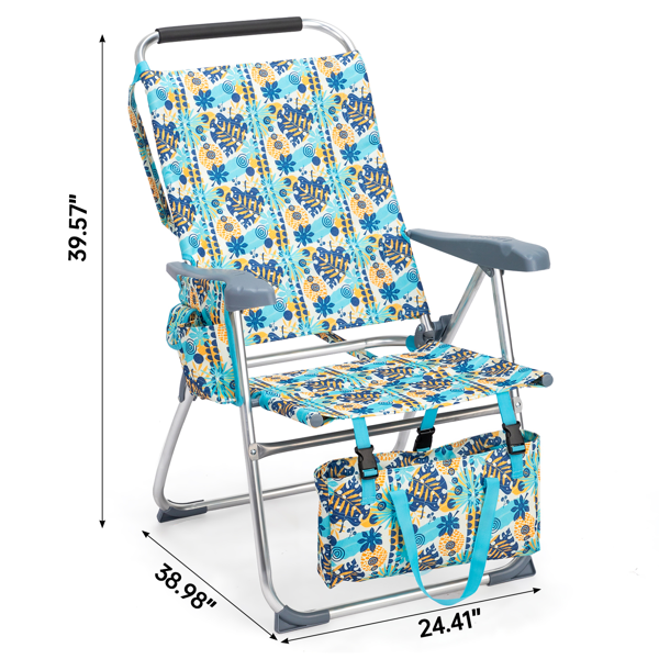 1pcs 座高17in 复古盛夏 铝沙滩椅 带头部海绵 侧单肩带 二合一布杯托侧袋 底部收纳提包  牛津布无横杆七档调节猫爪扶手沙滩椅17"-1 62*99*100.5cm 120kg-3