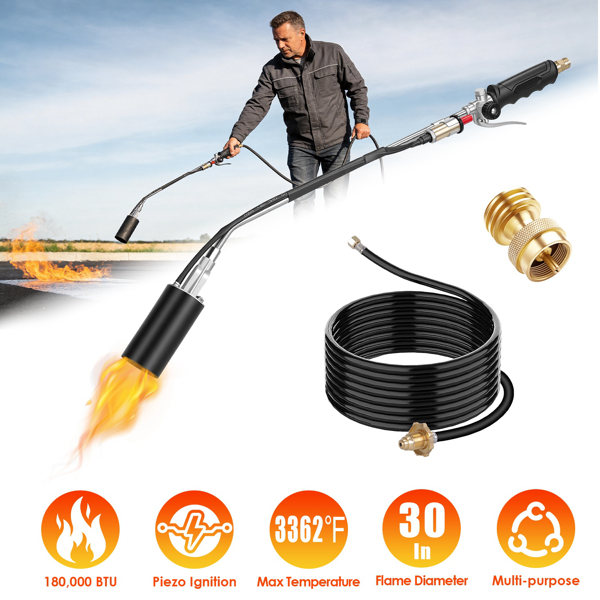 （自提可发加拿大，TK，temu请下自提单）180,000 BTU 丙烷喷枪除草器，配10英尺软管，3362℥ 高强度扳机启动喷枪，适用于除草、融冰、除雪、剥离油漆、沥青修补及户外烹饪-12