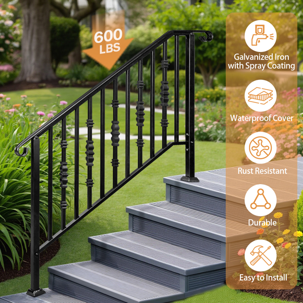 【替换22762521】哑光黑色   4阶 单宝塔加方葫芦装饰 庭院楼梯扶手-13