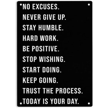 CIFbuy 励志金属铁皮标语牌无借口保持谦逊健身运动装饰家居办公室酒吧墙面装饰（TikTok、temu 下自提）
