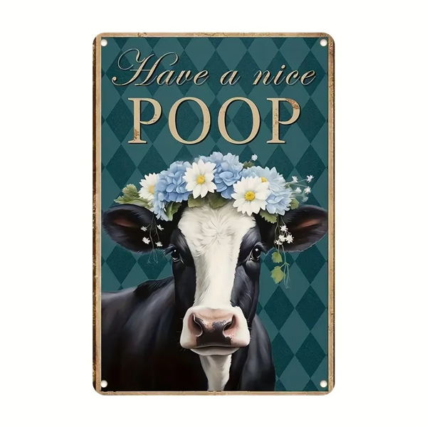 CIFbuy 乡村风花卉奶牛趣味标语铝制标牌家居办公卧室装饰（TikTok、temu 下自提）-1