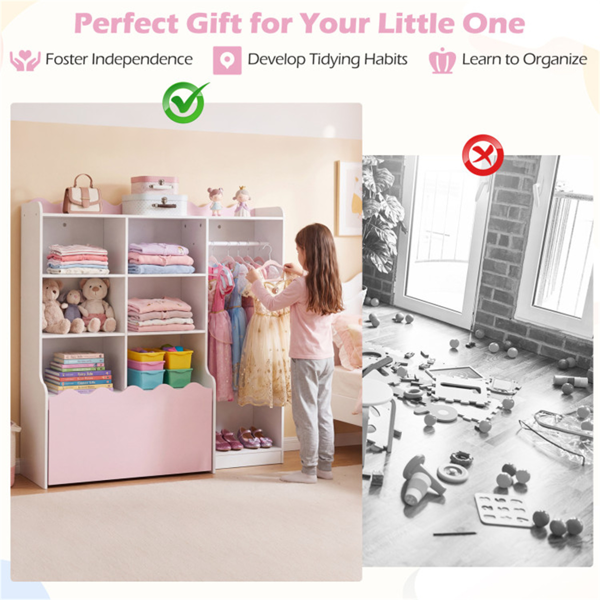 带储物柜和滚动抽屉的儿童衣架多功能儿童衣柜收纳器-7