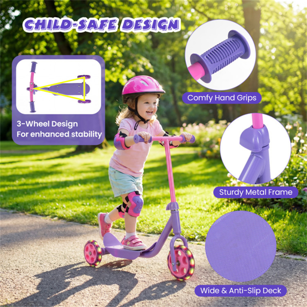 适用于2岁初学者的带LED发光车轮的三轮幼儿滑板车+-5