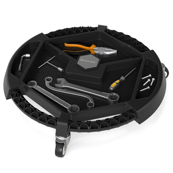 带4个储物舱和磁性支架的滚动车库工具车，360°旋转轮便携式工具托盘收纳器-1