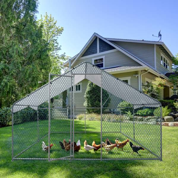 3*2*2/9.8*6.5*6.5ft 银色 尖顶顶部半开间 拼接 180gPE雨布 镀锌管 铁鸡兔笼-22