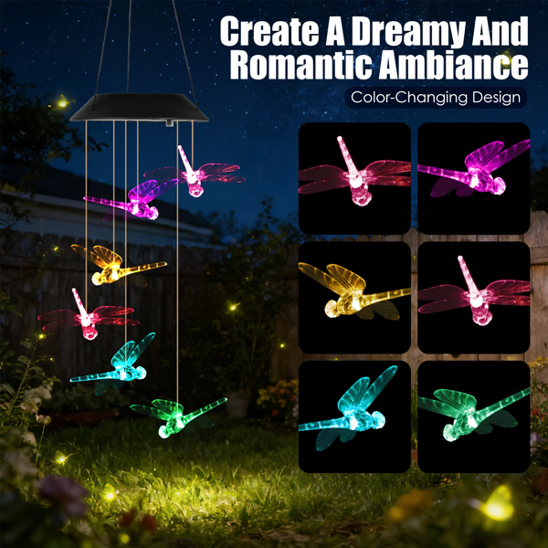（自提可发加拿大，temu&tk下自提单）2件装太阳能蜻蜓风铃，变色LED风铃灯，IPX4级防水户外悬挂装饰，适用于花园、露台和庭院-4