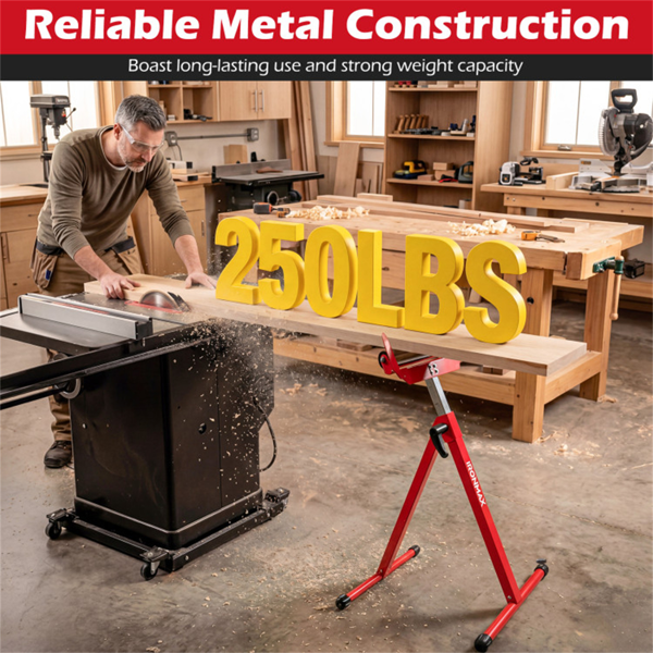 2件套重型金属折叠滚轮架，带边缘导轨便携式木工支架-红色-8