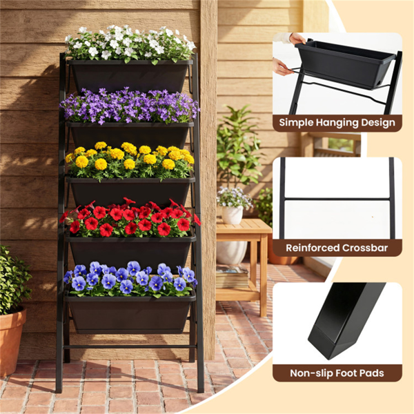 5层垂直高架花园床，带可拆卸花盆箱和滴水盘-9