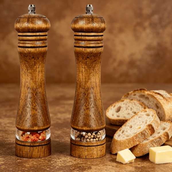 2pcs 8英寸木制手动胡椒研磨机，粗糙度可调，厨房调味工具，家用高端质感，节日礼物推荐-3