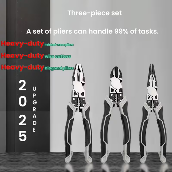 ，五合一多功能钳子套装，工业级带PVC手柄，专业手动工具，自动剥线器和切割器 - 金属-8