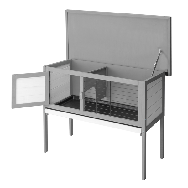 33.8in 高脚 可开屋顶 防水 黑色沥青屋顶 灰色 白色杉木 木鸡兔笼-7