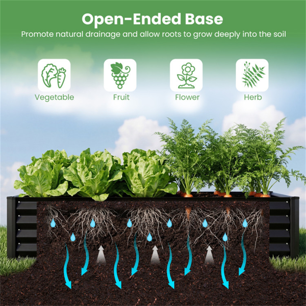 三合一高架花园床，带温室盖130加仑镀锌金属花盆箱 - 黑色-6