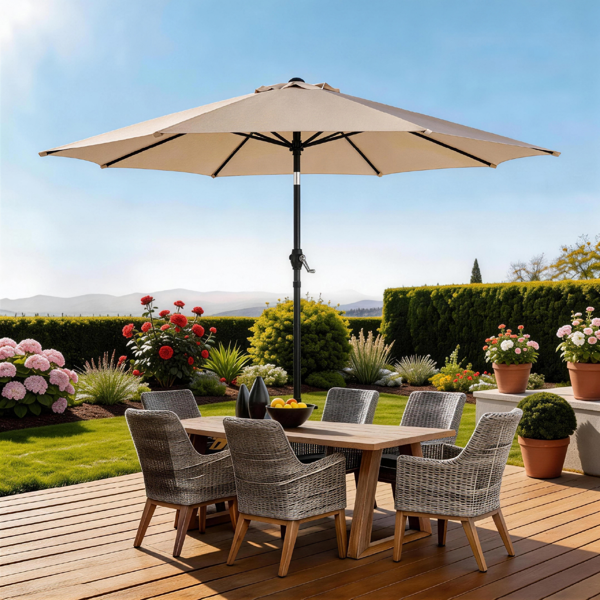 7.5FT 卡其色 转向头 圆形 太阳伞 涤纶布 6铁伞骨 铁中柱-19