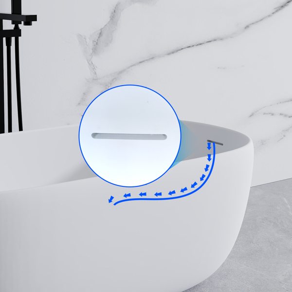 51英寸哑光人造石浴缸，独立式人造石树脂浴缸，哑光白色人造石浸泡浴缸，带溢流口和弹出式排水口的独立式浴缸，哑光白-7