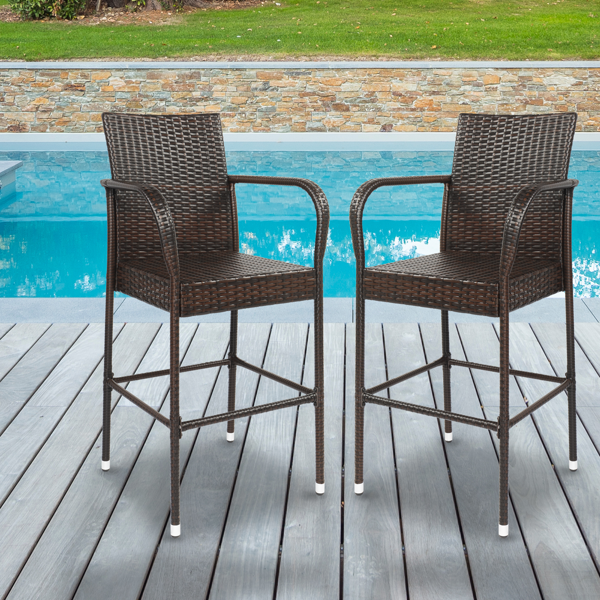 2pcs 棕色渐变 编藤吧椅-31