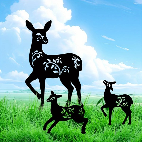 CIFbuy复古三件套黑色金属鹿园标桩 户外草坪装饰庭院艺术景观点缀家居礼物（TikTok、temu下自提）-7