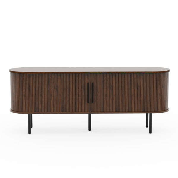 胡桃色 浮雕 刨花板 椭圆台面 147*35*58cm 推拉格栅门 电视柜-4