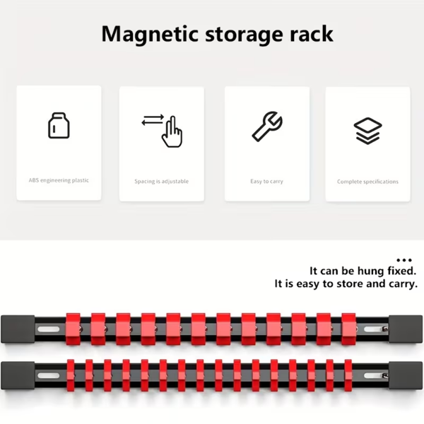 便携式磁性插座管理器 - 带手柄的钢托盘 - 重型铝制插座轨道管理器，工具箱插座架 -1/2英寸插座架-3