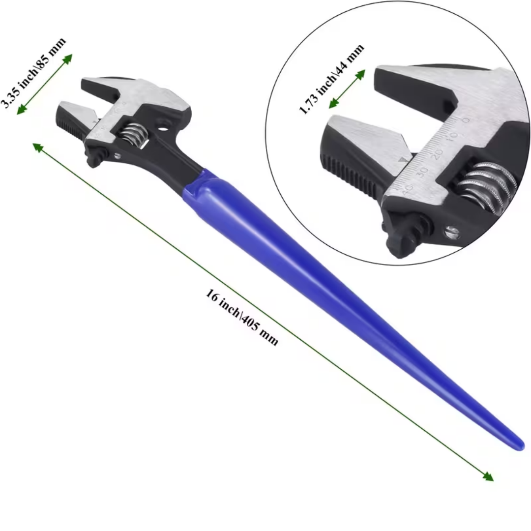 [Heavy duty wrench] 16 inch adjustable construction spiral wrench, 4-in-1 multifunctional