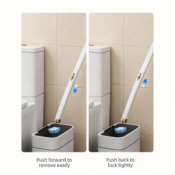 壁挂式马桶刷套装，含一次性刷头，三层清洁系统，一键更换设计，浴室清洁工具，带支架和马桶刷套装-2