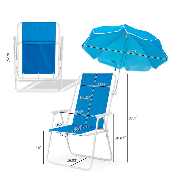1pcs 座高15in XL  宝蓝色 铁沙滩椅 带伞 连体牛津布有横杆一档调节带伞弹簧铁沙滩椅15"-1 63*60*95cm 120kg-9
