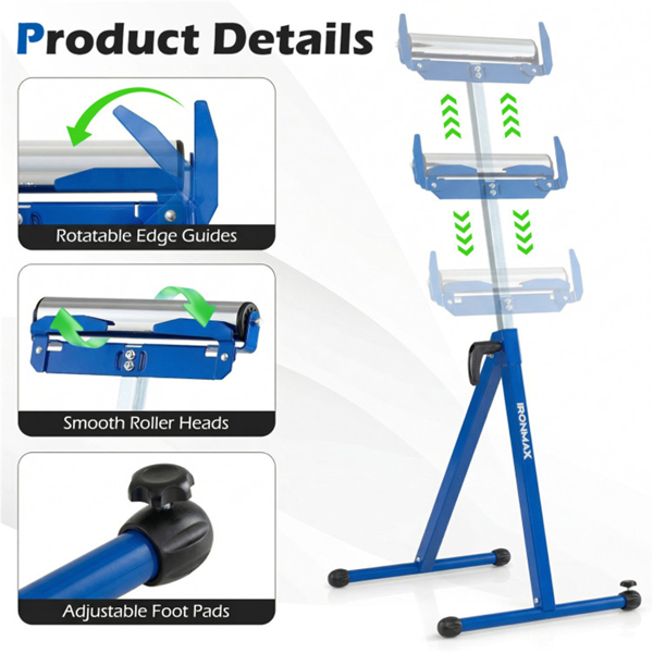 2件套重型金属折叠滚轮架，带边缘导轨便携式木工支架-蓝色-6