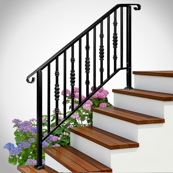 【替换22762521】哑光黑色   4阶 单宝塔加方葫芦装饰 庭院楼梯扶手-6