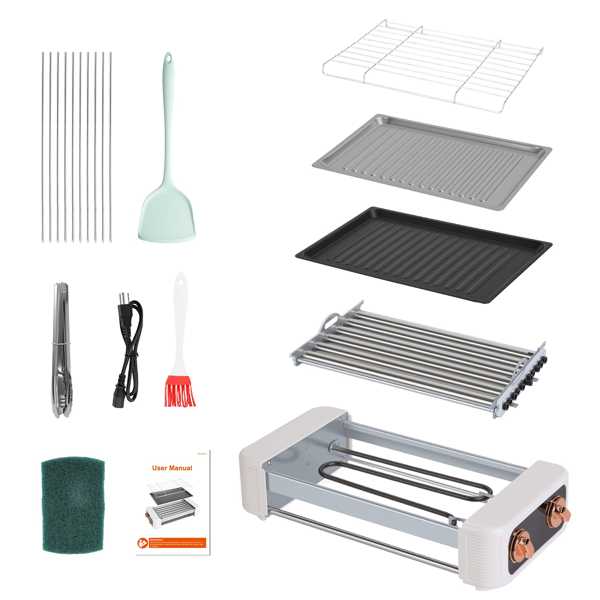 （自提可发加拿大，temu&tk下自提单）三合一电动香肠烤架，热狗滚轮配烧烤架和平底煎锅，3档温度调节，无烟室内外两用烤架，适用于香肠、培根、牛排、汉堡、煎饼-12