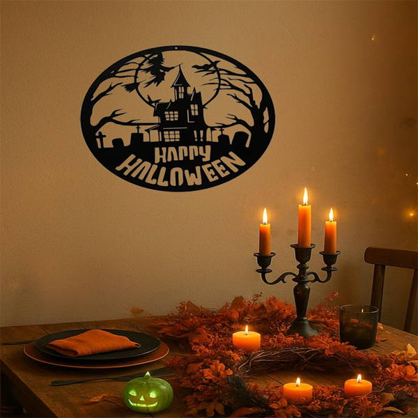 CIFbuy哥特式万圣节铁制墙壁装饰 跳舞女巫新月挂件室内室外节日派对家居装饰（TikTok、temu下自提）-6