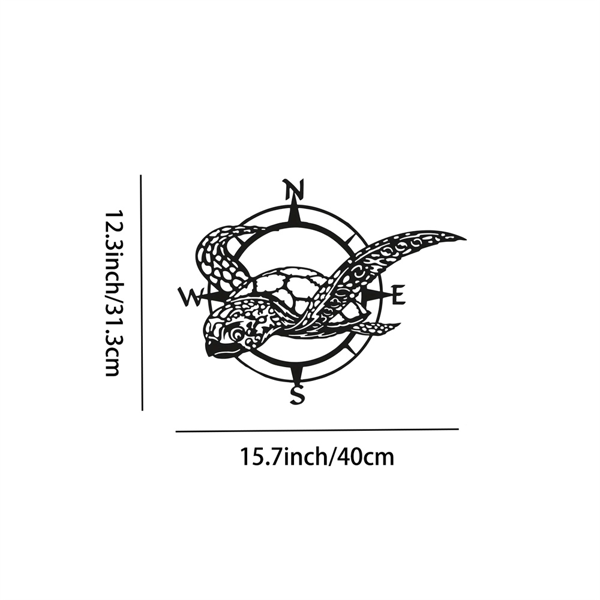 CIFbuy手工复古海龟航海指南针铁制墙壁装饰 客厅餐厅卧室厨房户外庭院海岸家居礼品（TikTok、temu下自提）-3
