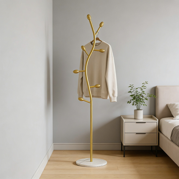 Clothing Rack, Golden Metal Freestanding Heavy Duty Clothes Rack with Marble Base, Multipurpose Garment Hanger for Bedroom, Hat, Scarf, Jacket-4