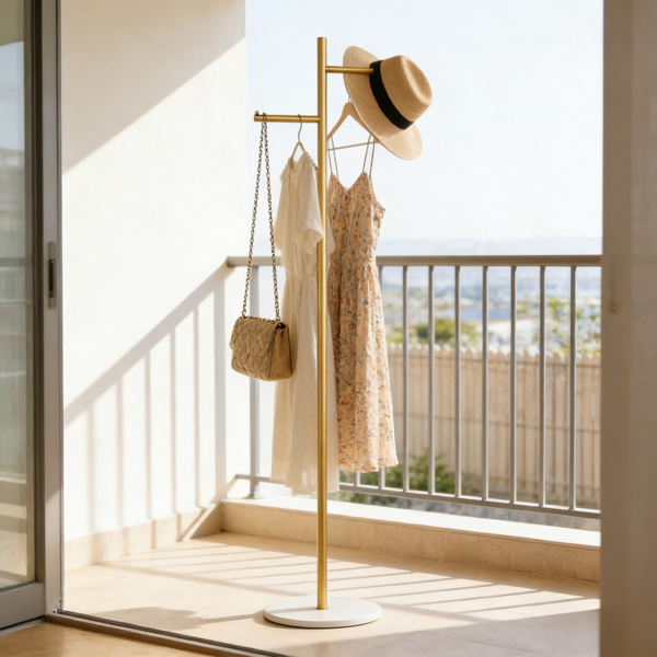 Clothing Rack, Golden Metal Freestanding Heavy Duty Clothes Rack with Marble Base, Multipurpose Garment Hanger for Bedroom, Hat, Scarf, Jacket-4