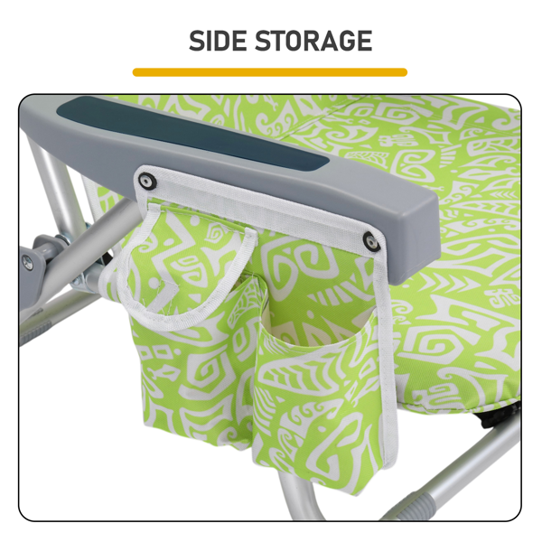 1pcs 座高8.5in 黄色部落花纹 可平躺 铝沙滩椅 带头枕 双肩带 二合一布杯托侧袋 背部冰包 连体牛津布有横杆五档调节可平躺铝沙滩椅8.5"-1 63*109*84cm 120kg-8