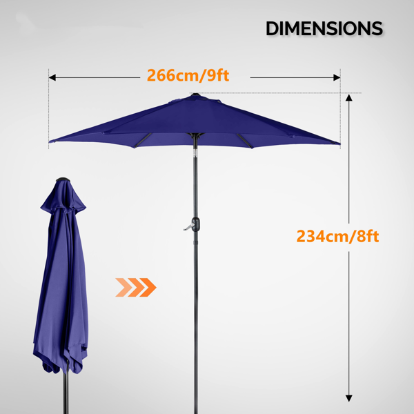 9FT 海军蓝 转向头 KD 圆形 太阳伞  涤纶布 6铁伞骨 铁中柱-16