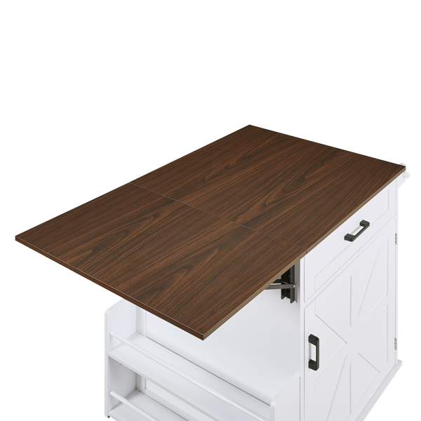 39.3英寸乡村风厨房岛台（带折叠延伸板）——厨房收纳岛车，配有侧边开放式置物架、抽屉、毛巾架及带锁滚轮；适用于厨房、庭院及花园，白色-20