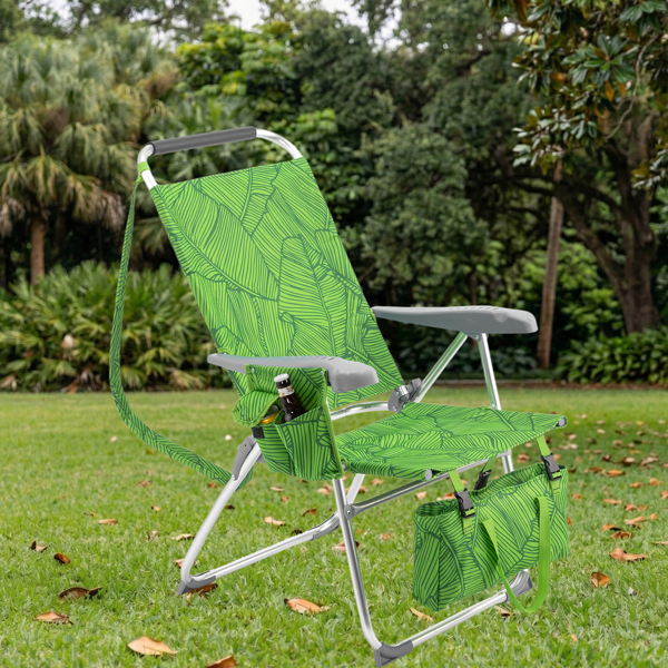 1pcs 座高17in 夏日棕榈 铝沙滩椅 带头部海绵 侧单肩带 二合一布杯托侧袋 底部收纳提包 牛津布无横杆七档调节猫爪扶手沙滩椅17"-1 62*99*100.5cm  120kg-11