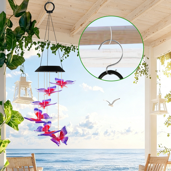 （自提可发加拿大，temu&tk下自提单）2件装户外太阳能风铃，太阳能蝴蝶风铃，变色LED风铃灯，IPX4级防水，适用于花园、露台和阳台的户外悬挂装饰-12