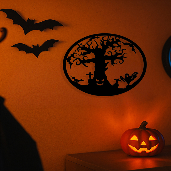 CIFbuy哥特金属生命树墙艺雕塑黑色锻铁墙饰室内户外万圣节家居装饰（TikTok、temu下自提）-1