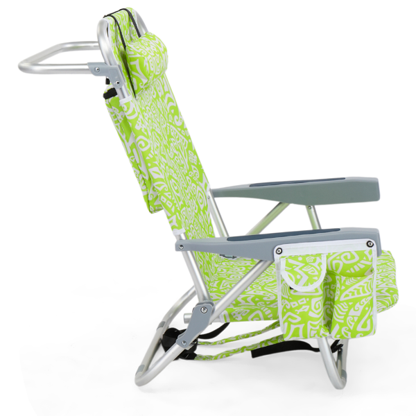 1pcs 座高8.5in 黄色部落花纹 可平躺 铝沙滩椅 带头枕 双肩带 二合一布杯托侧袋 背部冰包 连体牛津布有横杆五档调节可平躺铝沙滩椅8.5"-1 63*109*84cm 120kg-2