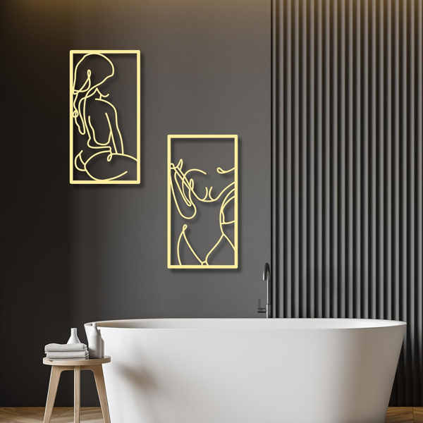 CIFbuy 4 件金属墙饰装饰极简抽象女性墙饰线条画金属线条艺术家居挂饰装饰适用于卧室厨房浴室客厅（现代风格，金色）（TikTok，temu 自提服务）-4